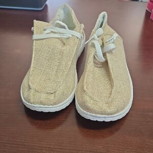 White and Tan Flats with Slip-On Comfort